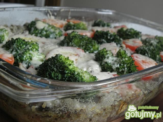 Zapiekanka z ryżem brązowym i wątróbką.