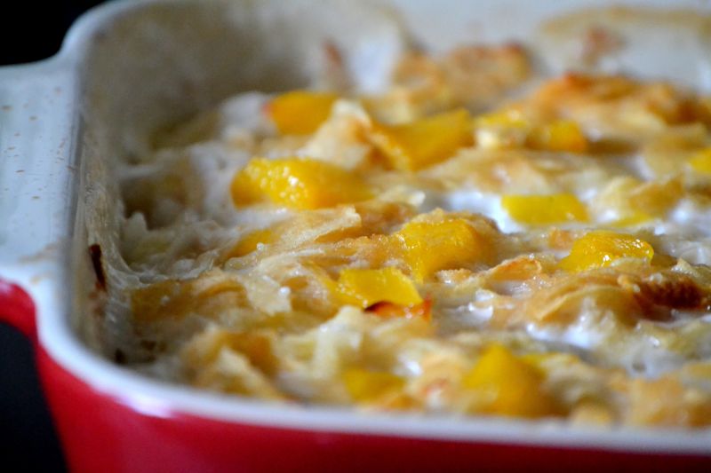 Zapiekanka z ryżem, brzoskwinią i jabłkami