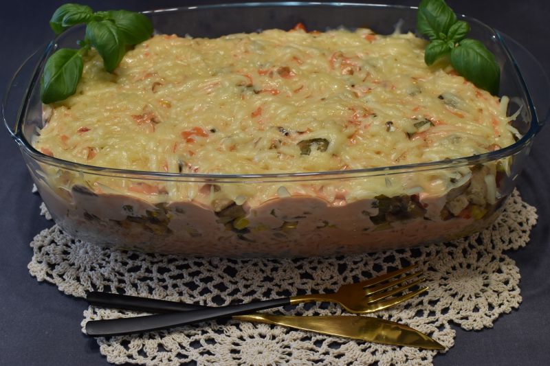 Zapiekanka z ryżem i kurczakiem Zapiekanka z ryżem i kurczakiem