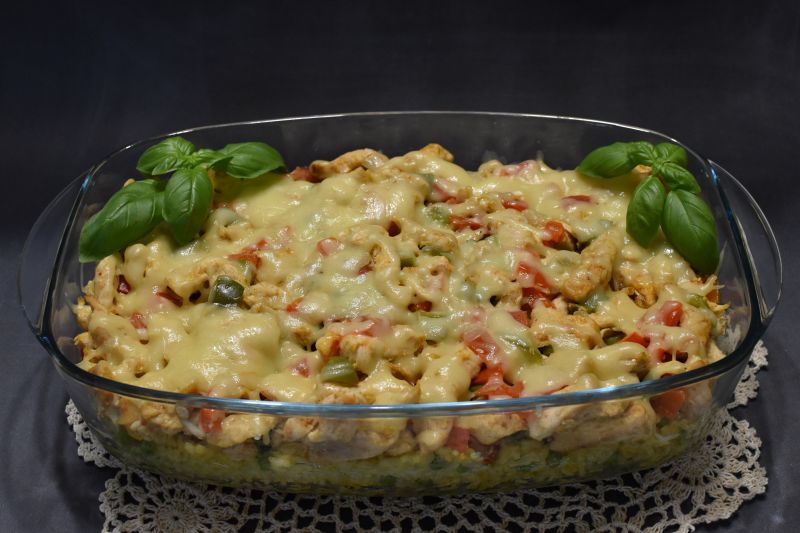 Zapiekanka z ryżem i kurczakiem