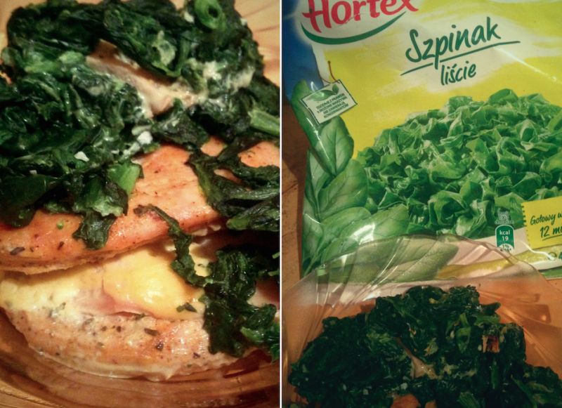 Zawijas z piersi kurczaka pod pierzynką szpinakową Zawijas z piersi kurczaka pod pierzynką szpinakową