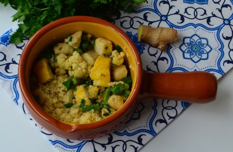 Zielone curry z rybą i warzywami na kuskusie Zielone curry z rybą i warzywami na kuskusie