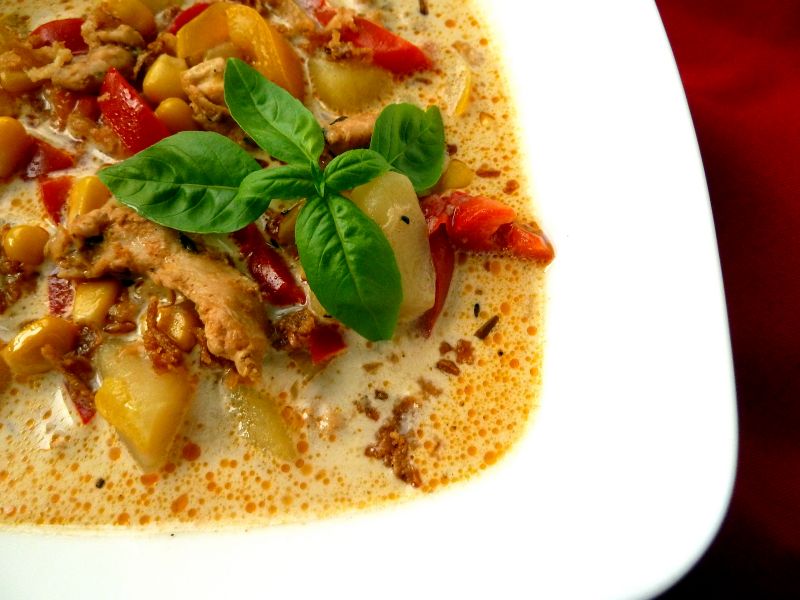 Zupa gyros z piersią z kurczaka i prażoną cebulką