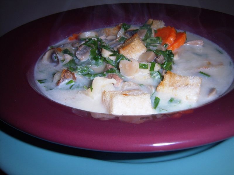 Zupa pieczarkowa z wiosennymi ziołami  ogrodu