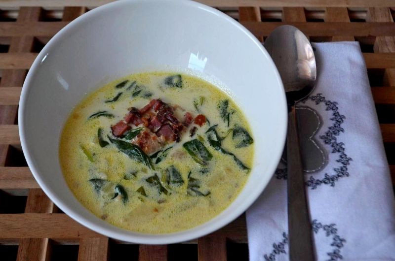 Zupa szpinakowa z pulpetami i boczkiem Zupa szpinakowa z pulpetami i boczkiem