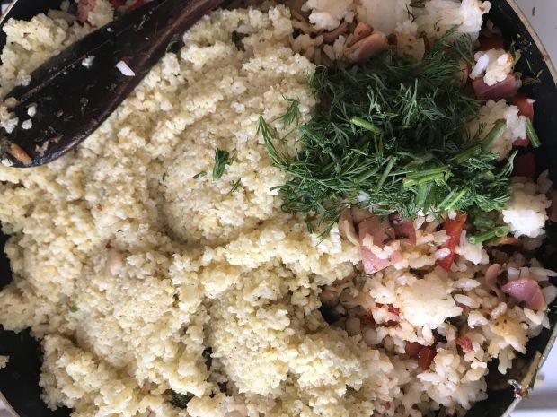 Jaglano-ryż z pieczarkami i szynką szwarcwaldzką