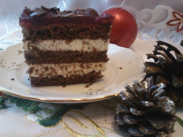 Kakaowo - wiśniowy tort z kremem i galaretką