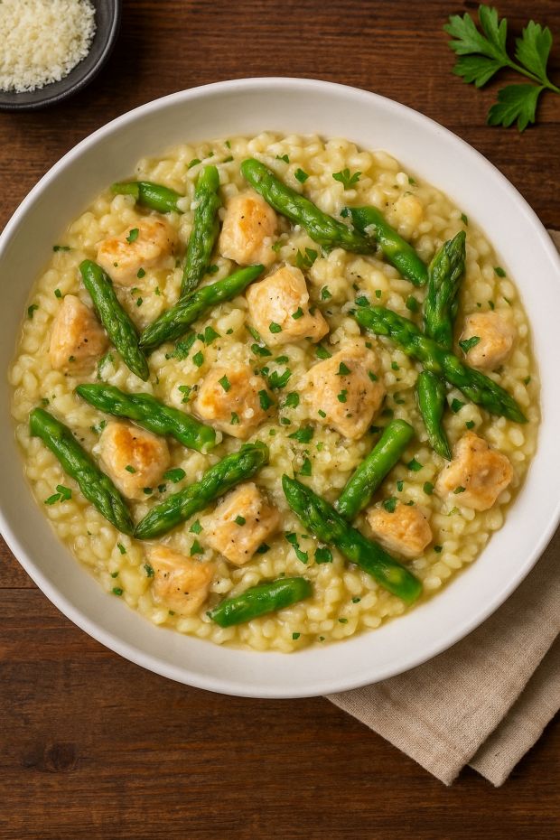 Kremowe risotto z kurczakiem i szparagami Kremowe risotto z kurczakiem i szparagami