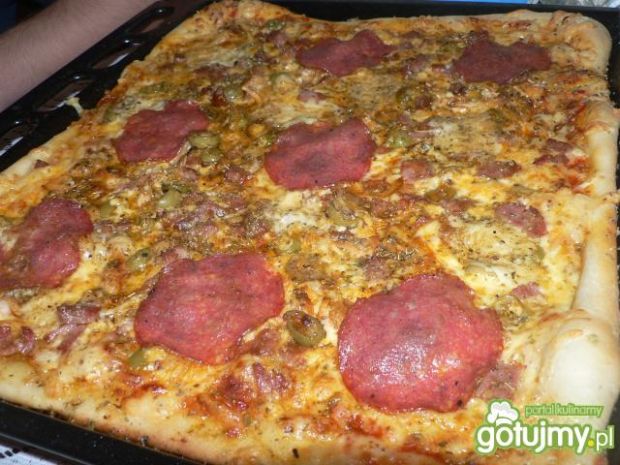 Pizza z kiełbasą i salami