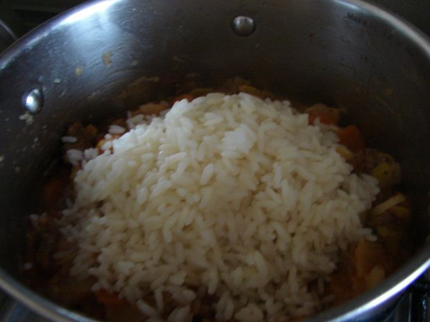 Potrawka z mięsem, ryżem i cukinią
