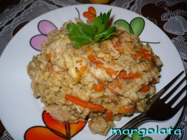 Ryż a'la risotto z kurczakiem z rosołu 