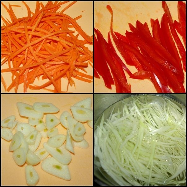 Spaghetti z wieprzowiną i warzywami