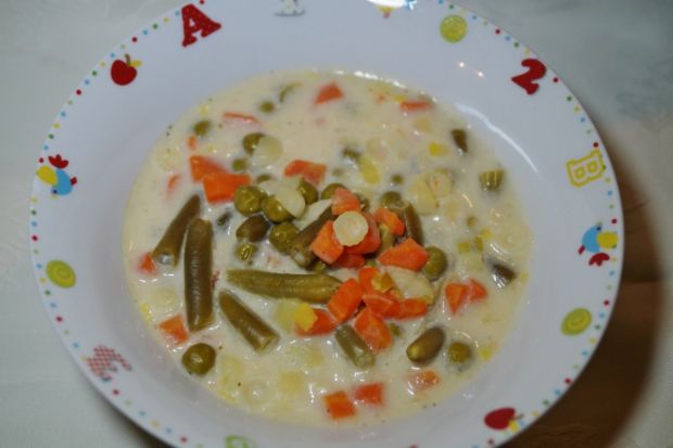 Wielowarzywna zupa z serkiem i makaronem